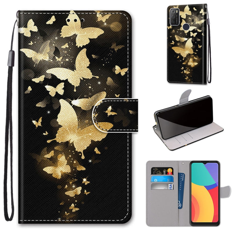 For Alcatel 1S 2021 / 3L 2021 Coloured Drawing Cross Texture Horizontal Flip PU Leather Case with Holder & Card Slots & Wallet & Lanyard(Golden Butterfly Group)