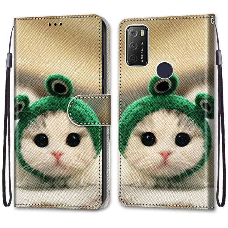 For Alcatel 1S 2021 / 3L 2021 Coloured Drawing Cross Texture Horizontal Flip PU Leather Case with Holder & Card Slots & Wallet & Lanyard(Frog Kitten)