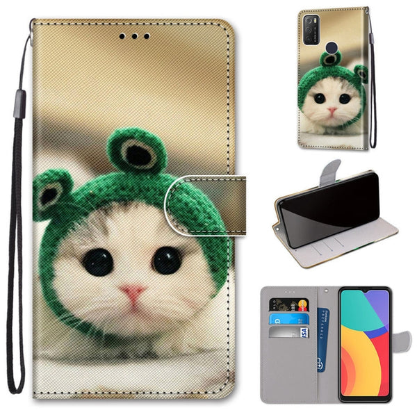 For Alcatel 1S 2021 / 3L 2021 Coloured Drawing Cross Texture Horizontal Flip PU Leather Case with Holder & Card Slots & Wallet & Lanyard(Frog Kitten)