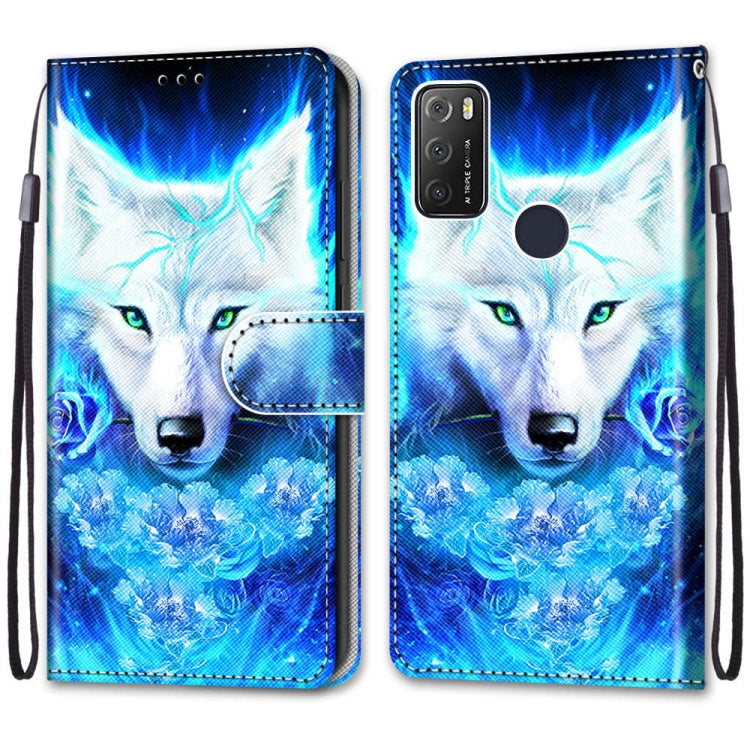 For Alcatel 1S 2021 / 3L 2021 Coloured Drawing Cross Texture Horizontal Flip PU Leather Case with Holder & Card Slots & Wallet & Lanyard(Dick Rose Wolf)