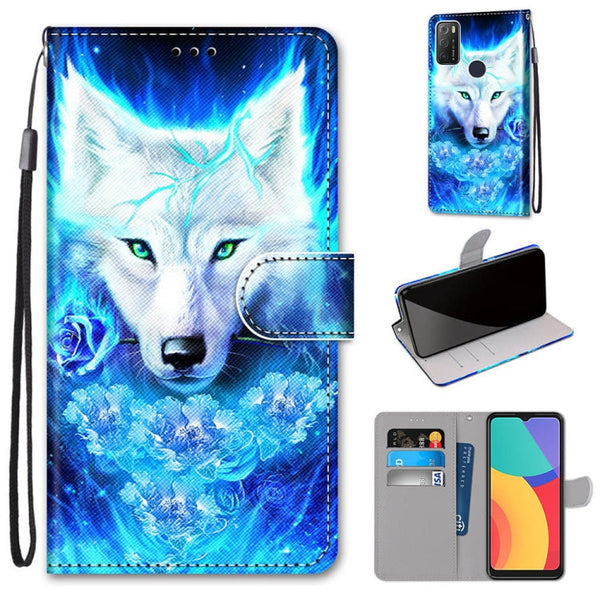 For Alcatel 1S 2021 / 3L 2021 Coloured Drawing Cross Texture Horizontal Flip PU Leather Case with Holder & Card Slots & Wallet & Lanyard(Dick Rose Wolf)