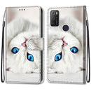 For Alcatel 1S 2021 / 3L 2021 Coloured Drawing Cross Texture Horizontal Flip PU Leather Case with Holder & Card Slots & Wallet & Lanyard(White Kitten)