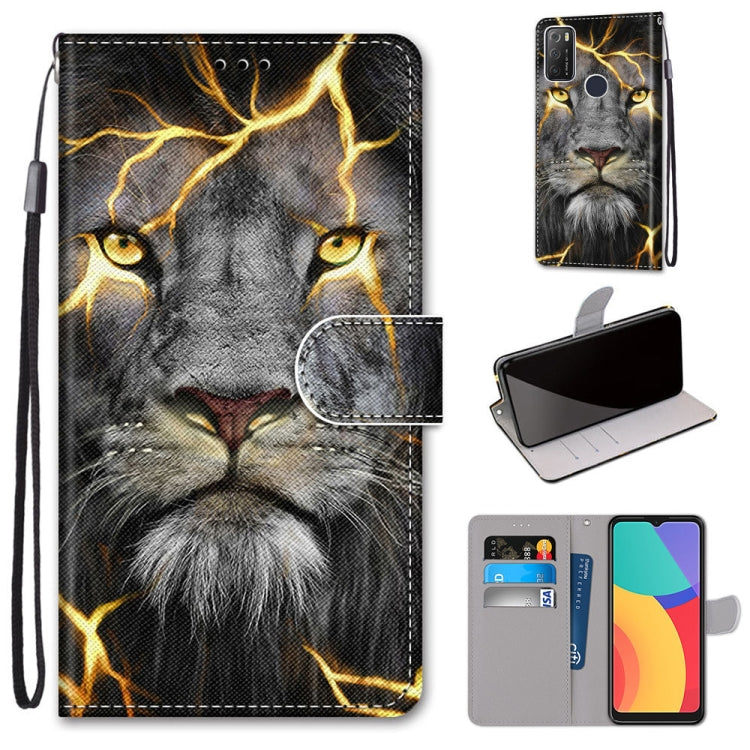 For Alcatel 1S 2021 / 3L 2021 Coloured Drawing Cross Texture Horizontal Flip PU Leather Case with Holder & Card Slots & Wallet & Lanyard(Fission Lion)