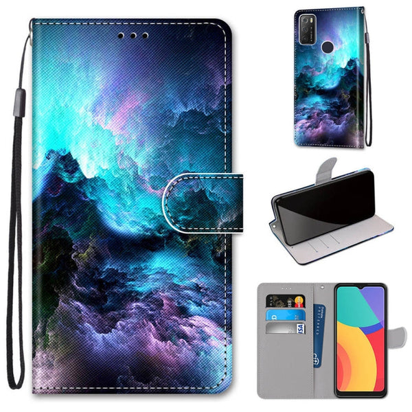For Alcatel 1S 2021 / 3L 2021 Coloured Drawing Cross Texture Horizontal Flip PU Leather Case with Holder & Card Slots & Wallet & Lanyard(Colorful Clouds)