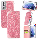 For Samsung Galaxy S21 5G Blooming Mandala Embossed Pattern Magnetic Horizontal Flip Leather Case with Holder & Card Slots & Wallet(Pink)