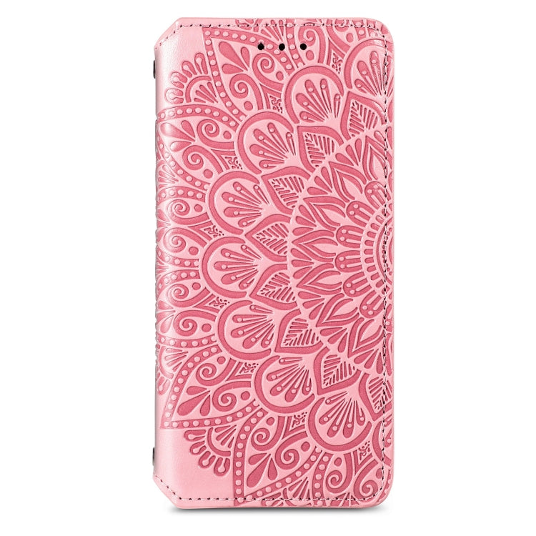 For Samsung Galaxy S21 5G Blooming Mandala Embossed Pattern Magnetic Horizontal Flip Leather Case with Holder & Card Slots & Wallet(Pink)