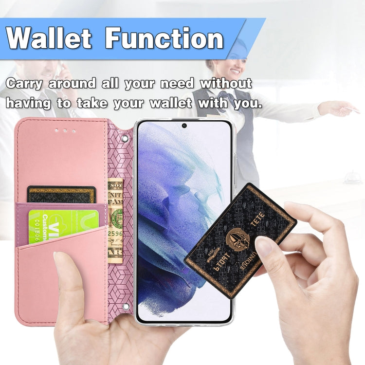 For Samsung Galaxy S21 5G Blooming Mandala Embossed Pattern Magnetic Horizontal Flip Leather Case with Holder & Card Slots & Wallet(Pink)