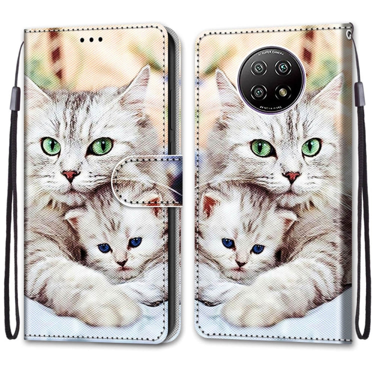 For Xiaomi Redmi Note 9 5G / Note 9T Coloured Drawing Cross Texture Horizontal Flip PU Leather Case with Holder & Card Slots & Wallet & Lanyard(Big Cat Holding Kitten)