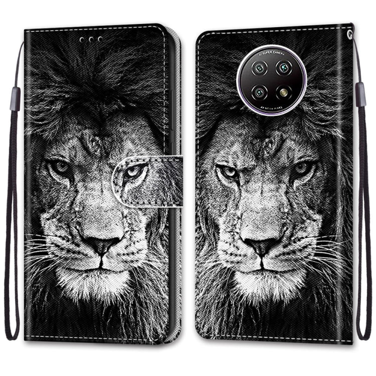 For Xiaomi Redmi Note 9 5G / Note 9T Coloured Drawing Cross Texture Horizontal Flip PU Leather Case with Holder & Card Slots & Wallet & Lanyard(Black White Lion Head)
