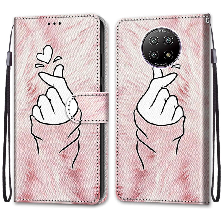 For Xiaomi Redmi Note 9 5G / Note 9T Coloured Drawing Cross Texture Horizontal Flip PU Leather Case with Holder & Card Slots & Wallet & Lanyard(Pink Hands Heart)