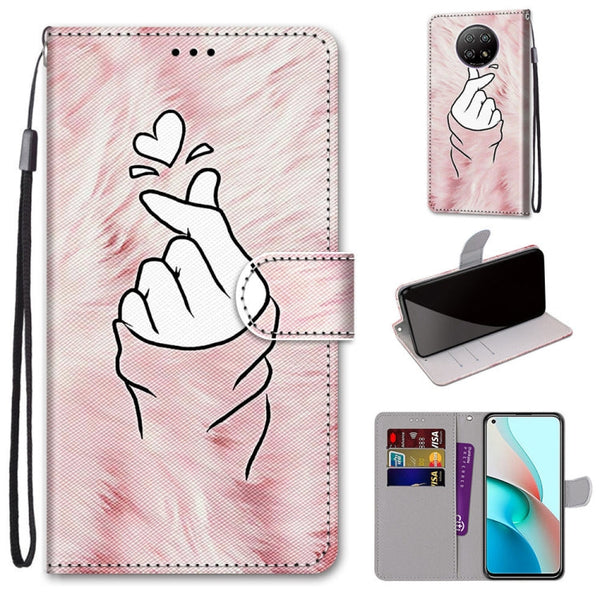 For Xiaomi Redmi Note 9 5G / Note 9T Coloured Drawing Cross Texture Horizontal Flip PU Leather Case with Holder & Card Slots & Wallet & Lanyard(Pink Hands Heart)