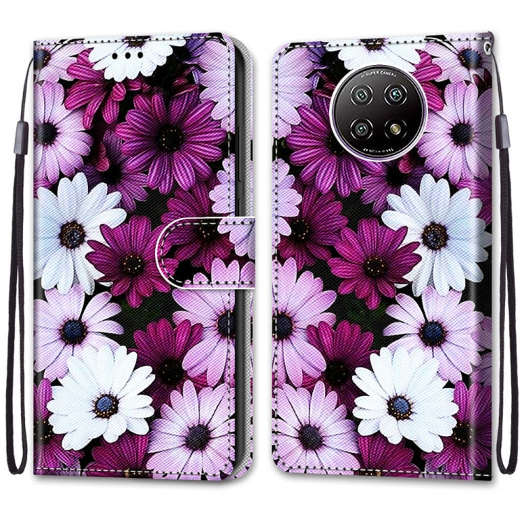 For Xiaomi Redmi Note 9 5G / Note 9T Coloured Drawing Cross Texture Horizontal Flip PU Leather Case with Holder & Card Slots & Wallet & Lanyard(Chrysanthemum Pink White Purple)