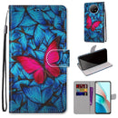 For Xiaomi Redmi Note 9 5G / Note 9T Coloured Drawing Cross Texture Horizontal Flip PU Leather Case with Holder & Card Slots & Wallet & Lanyard(Blue Red Butterfly)