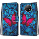 For Xiaomi Redmi Note 9 5G / Note 9T Coloured Drawing Cross Texture Horizontal Flip PU Leather Case with Holder & Card Slots & Wallet & Lanyard(Blue Red Butterfly)