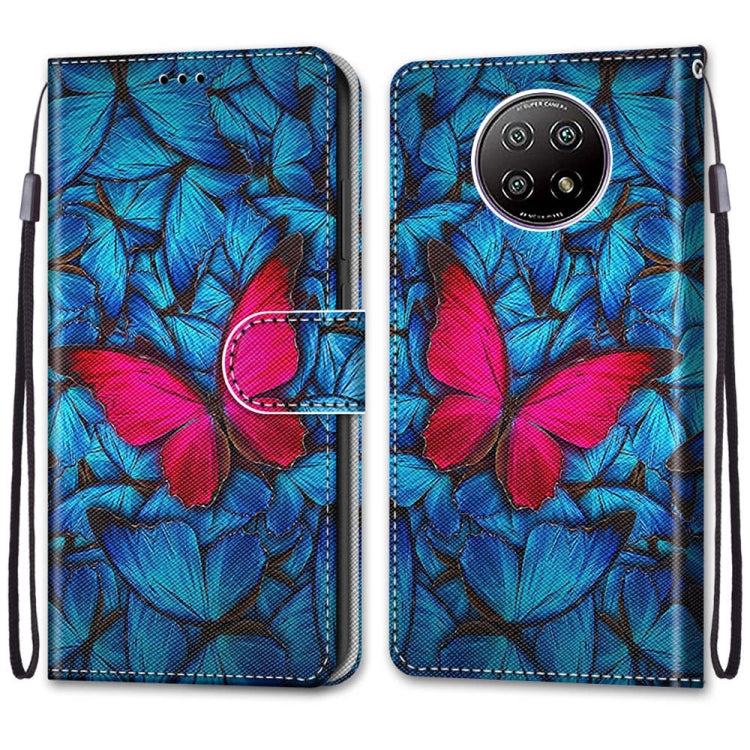 For Xiaomi Redmi Note 9 5G / Note 9T Coloured Drawing Cross Texture Horizontal Flip PU Leather Case with Holder & Card Slots & Wallet & Lanyard(Blue Red Butterfly)