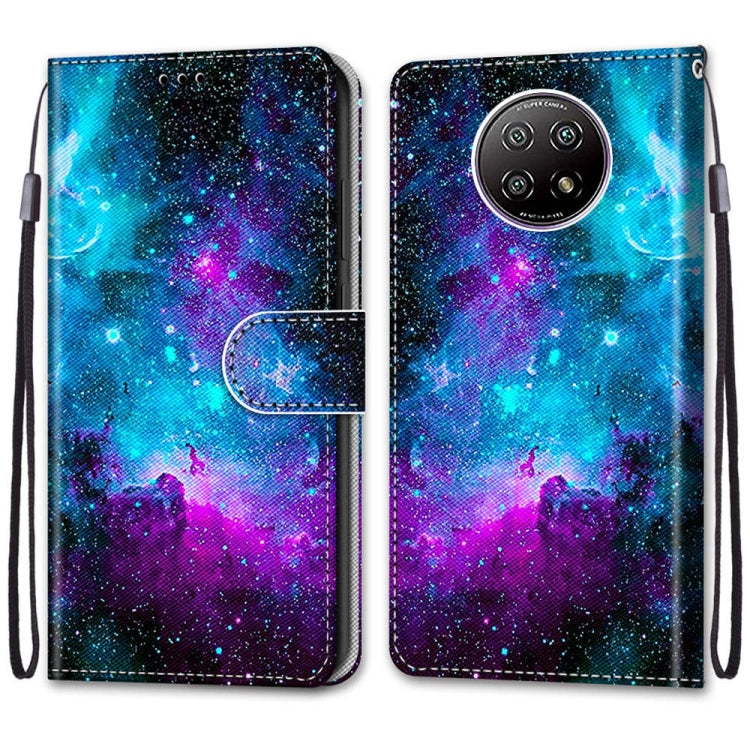 For Xiaomi Redmi Note 9 5G / Note 9T Coloured Drawing Cross Texture Horizontal Flip PU Leather Case with Holder & Card Slots & Wallet & Lanyard(Purple Green Starry Sky)