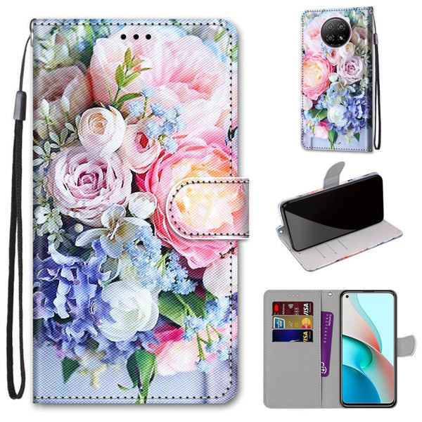 For Xiaomi Redmi Note 9 5G / Note 9T Coloured Drawing Cross Texture Horizontal Flip PU Leather Case with Holder & Card Slots & Wallet & Lanyard(Light Pink Bouquet)