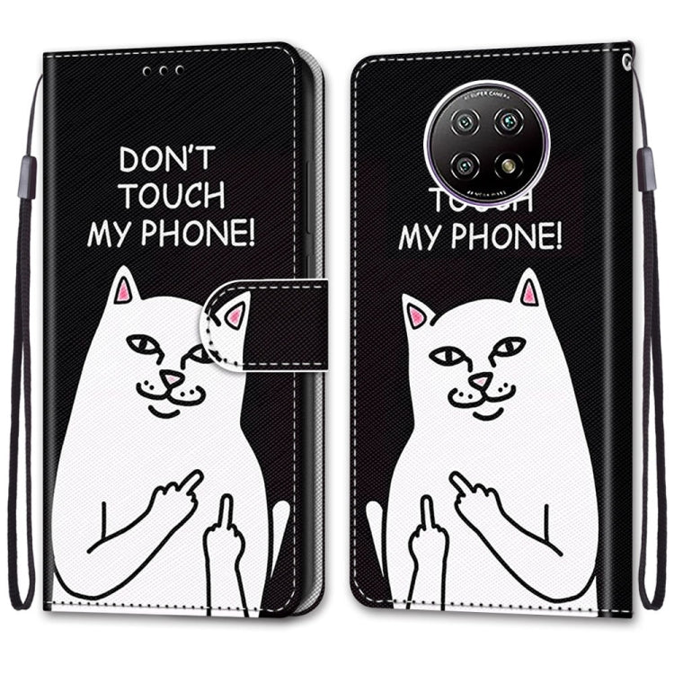 For Xiaomi Redmi Note 9 5G / Note 9T Coloured Drawing Cross Texture Horizontal Flip PU Leather Case with Holder & Card Slots & Wallet & Lanyard(Middle Finger White Cat)