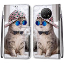 For Xiaomi Redmi Note 9 5G / Note 9T Coloured Drawing Cross Texture Horizontal Flip PU Leather Case with Holder & Card Slots & Wallet & Lanyard(Slant Hat Blue Mirror Cat)