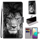 For Samsung Galaxy A02 / M02 Coloured Drawing Cross Texture Horizontal Flip PU Leather Case with Holder & Card Slots & Wallet & Lanyard(Black White Lion Head)