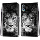 For Samsung Galaxy A02 / M02 Coloured Drawing Cross Texture Horizontal Flip PU Leather Case with Holder & Card Slots & Wallet & Lanyard(Black White Lion Head)