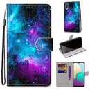 For Samsung Galaxy A02 / M02 Coloured Drawing Cross Texture Horizontal Flip PU Leather Case with Holder & Card Slots & Wallet & Lanyard(Purple Green Starry Sky)