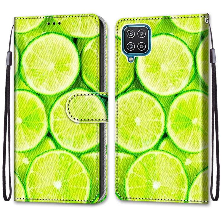 For Samsung Galaxy A12 / M12 Coloured Drawing Cross Texture Horizontal Flip PU Leather Case with Holder & Card Slots & Wallet & Lanyard(Green Lemon)