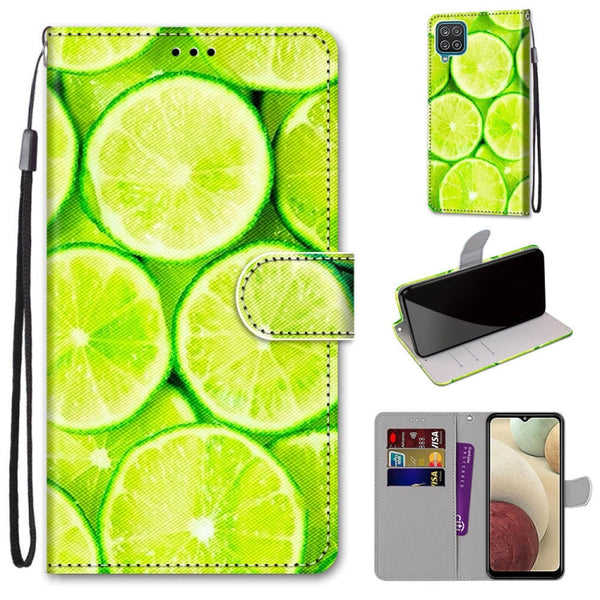 For Samsung Galaxy A12 / M12 Coloured Drawing Cross Texture Horizontal Flip PU Leather Case with Holder & Card Slots & Wallet & Lanyard(Green Lemon)