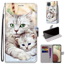 For Samsung Galaxy A12 / M12 Coloured Drawing Cross Texture Horizontal Flip PU Leather Case with Holder & Card Slots & Wallet & Lanyard(Big Cat Holding Kitten)
