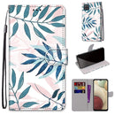 For Samsung Galaxy A12 / M12 Coloured Drawing Cross Texture Horizontal Flip PU Leather Case with Holder & Card Slots & Wallet & Lanyard(Pink Green Leaf)