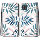 For Samsung Galaxy A12 / M12 Coloured Drawing Cross Texture Horizontal Flip PU Leather Case with Holder & Card Slots & Wallet & Lanyard(Pink Green Leaf)