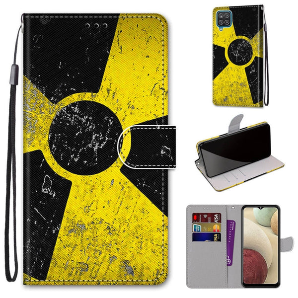 For Samsung Galaxy A12 / M12 Coloured Drawing Cross Texture Horizontal Flip PU Leather Case with Holder & Card Slots & Wallet & Lanyard(Yellow Black Logo)