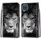 For Samsung Galaxy A12 / M12 Coloured Drawing Cross Texture Horizontal Flip PU Leather Case with Holder & Card Slots & Wallet & Lanyard(Black White Lion Head)