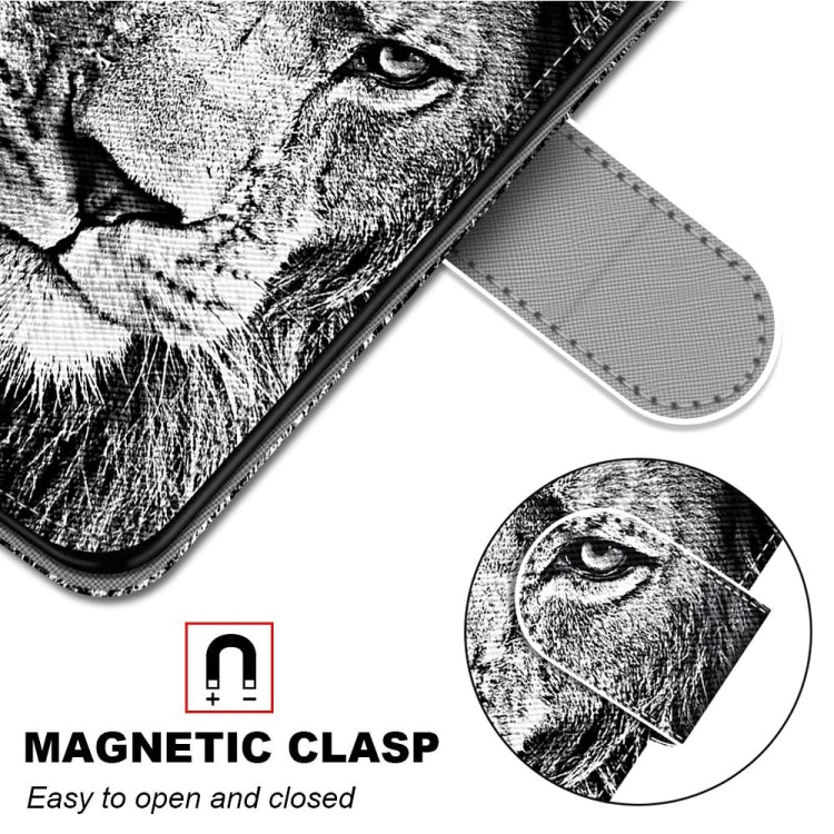 For Samsung Galaxy A12 / M12 Coloured Drawing Cross Texture Horizontal Flip PU Leather Case with Holder & Card Slots & Wallet & Lanyard(Black White Lion Head)