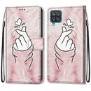 For Samsung Galaxy A12 / M12 Coloured Drawing Cross Texture Horizontal Flip PU Leather Case with Holder & Card Slots & Wallet & Lanyard(Pink Hands Heart)