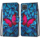 For Samsung Galaxy A12 / M12 Coloured Drawing Cross Texture Horizontal Flip PU Leather Case with Holder & Card Slots & Wallet & Lanyard(Blue Red Butterfly)