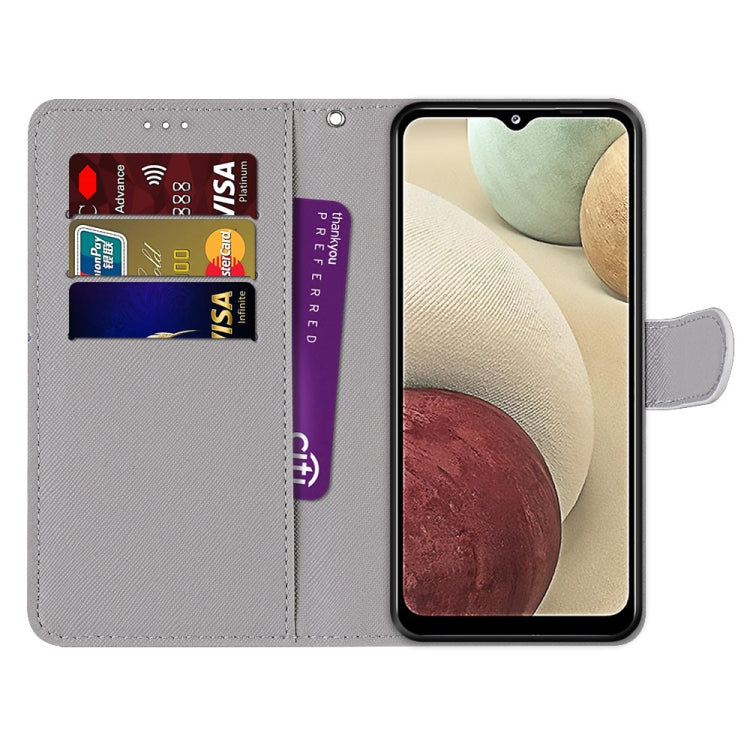 For Samsung Galaxy A12 / M12 Coloured Drawing Cross Texture Horizontal Flip PU Leather Case with Holder & Card Slots & Wallet & Lanyard(Blue Red Butterfly)