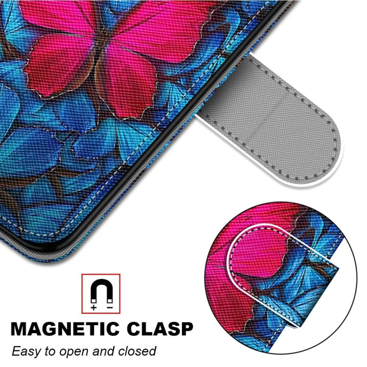 For Samsung Galaxy A12 / M12 Coloured Drawing Cross Texture Horizontal Flip PU Leather Case with Holder & Card Slots & Wallet & Lanyard(Blue Red Butterfly)