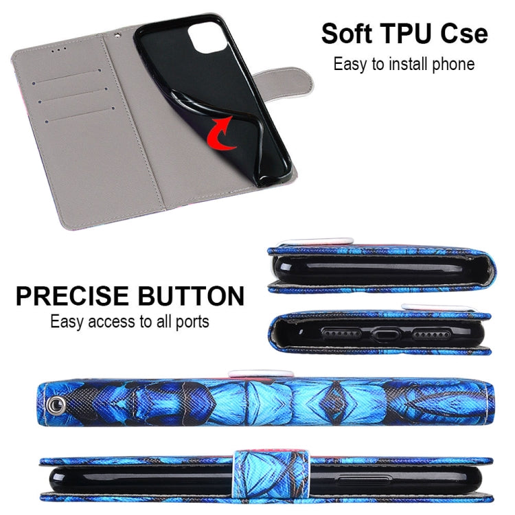 For Samsung Galaxy A12 / M12 Coloured Drawing Cross Texture Horizontal Flip PU Leather Case with Holder & Card Slots & Wallet & Lanyard(Blue Red Butterfly)