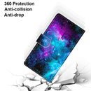 For Samsung Galaxy A12 / M12 Coloured Drawing Cross Texture Horizontal Flip PU Leather Case with Holder & Card Slots & Wallet & Lanyard(Purple Green Starry Sky)
