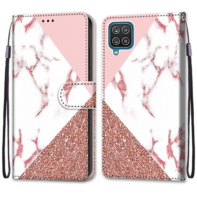 For Samsung Galaxy A12 / M12 Coloured Drawing Cross Texture Horizontal Flip PU Leather Case with Holder & Card Slots & Wallet & Lanyard(Pink Stone Texture)