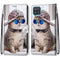 For Samsung Galaxy A12 / M12 Coloured Drawing Cross Texture Horizontal Flip PU Leather Case with Holder & Card Slots & Wallet & Lanyard(Slant Hat Blue Mirror Cat)