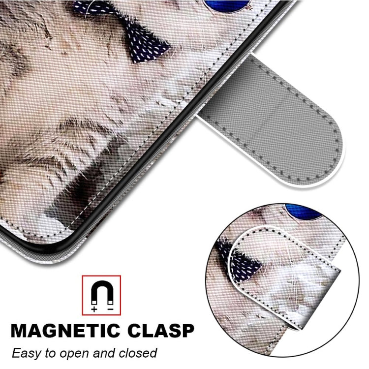 For Samsung Galaxy A12 / M12 Coloured Drawing Cross Texture Horizontal Flip PU Leather Case with Holder & Card Slots & Wallet & Lanyard(Slant Hat Blue Mirror Cat)