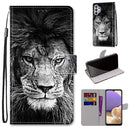 For Samsung Galaxy A32 5G Coloured Drawing Cross Texture Horizontal Flip PU Leather Case with Holder & Card Slots & Wallet & Lanyard(Black White Lion Head)