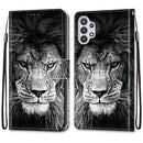 For Samsung Galaxy A32 5G Coloured Drawing Cross Texture Horizontal Flip PU Leather Case with Holder & Card Slots & Wallet & Lanyard(Black White Lion Head)