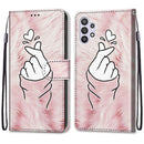 For Samsung Galaxy A32 5G Coloured Drawing Cross Texture Horizontal Flip PU Leather Case with Holder & Card Slots & Wallet & Lanyard(Pink Hands Heart)