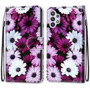 For Samsung Galaxy A32 5G Coloured Drawing Cross Texture Horizontal Flip PU Leather Case with Holder & Card Slots & Wallet & Lanyard(Chrysanthemum Pink White Purple)