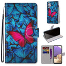 For Samsung Galaxy A32 5G Coloured Drawing Cross Texture Horizontal Flip PU Leather Case with Holder & Card Slots & Wallet & Lanyard(Blue Red Butterfly)