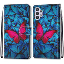For Samsung Galaxy A32 5G Coloured Drawing Cross Texture Horizontal Flip PU Leather Case with Holder & Card Slots & Wallet & Lanyard(Blue Red Butterfly)