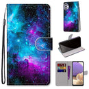 For Samsung Galaxy A32 5G Coloured Drawing Cross Texture Horizontal Flip PU Leather Case with Holder & Card Slots & Wallet & Lanyard(Purple Green Starry Sky)